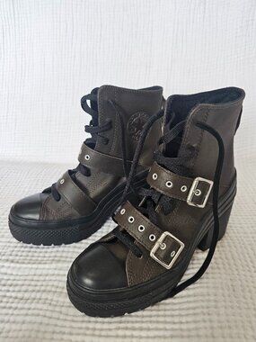 NWOT Converse De Luxe Heel Boot Dark Brown Leather Buckle Women 8 Men 6